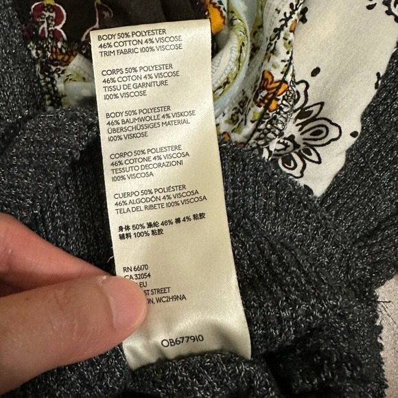 FREE PEOPLE WE THE FREE Blossom Printed Balloon-Sleeve Thermal Sweater Gray - Picture 6 of 7